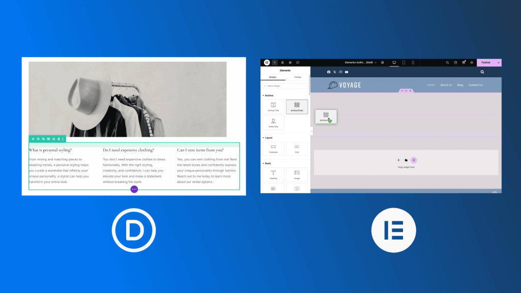 Divi vs. Elementor drag and drop visual editors