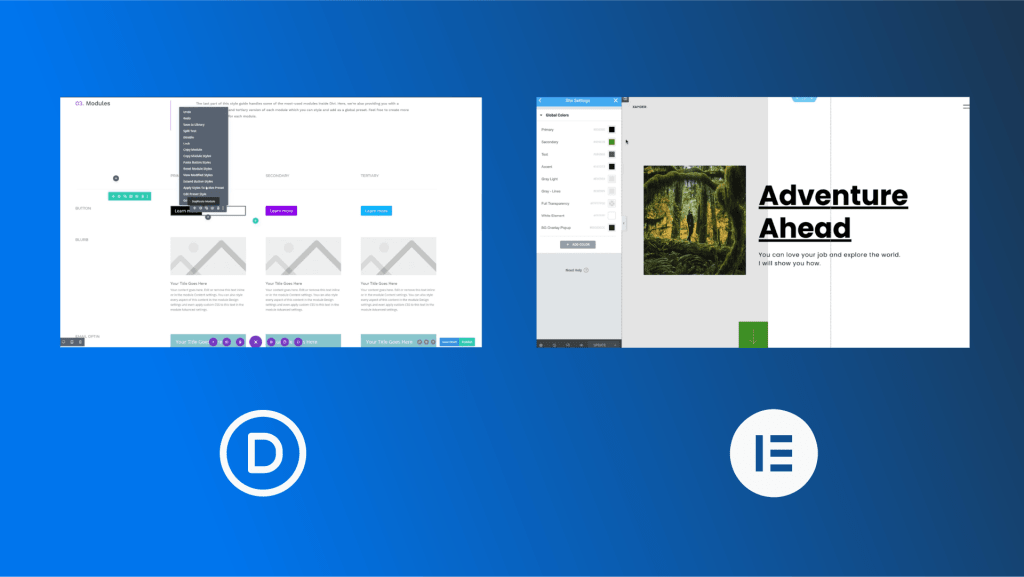 Divi vs. Elementor global styling options