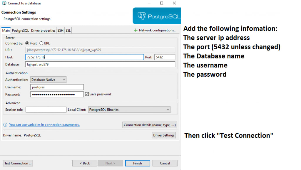 DBeaver tutorial for PostgreSQL, SQLite, MySQL, and MariaDB — test the connection, and if successful, click Finish.