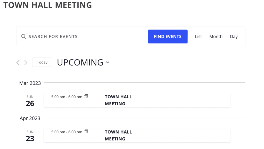 Event Series page for WordPress calendar example