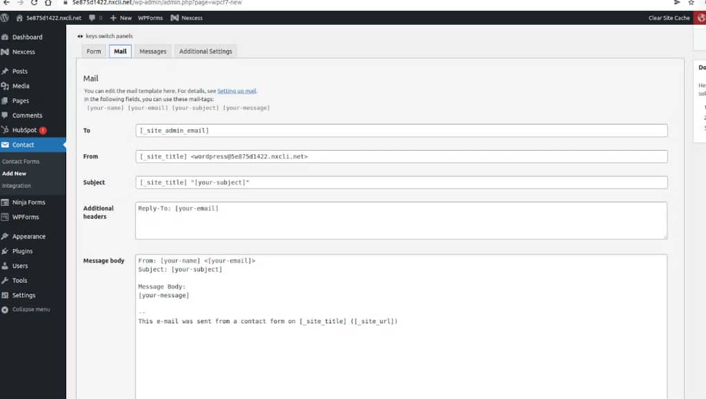 configure wp contact form email settings