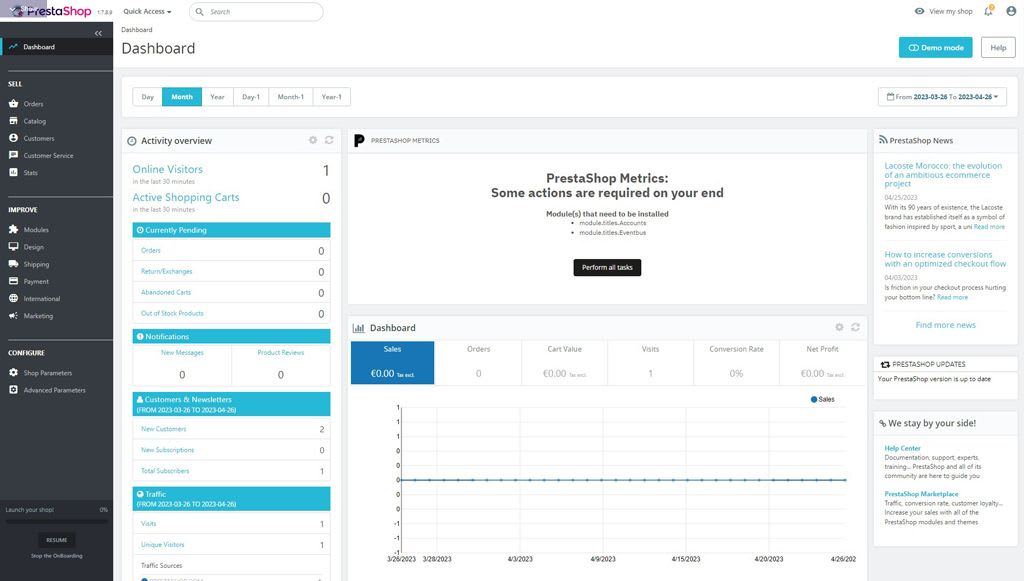 Screenshot of open source ecommerce platform PrestaShop's admin panel.