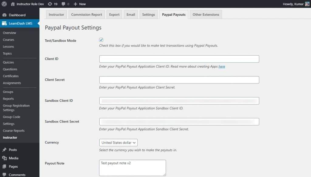 nstructor Payout Setting