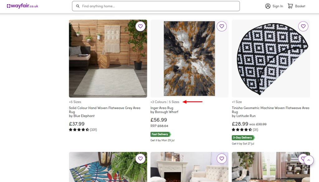 product variations on the shop page