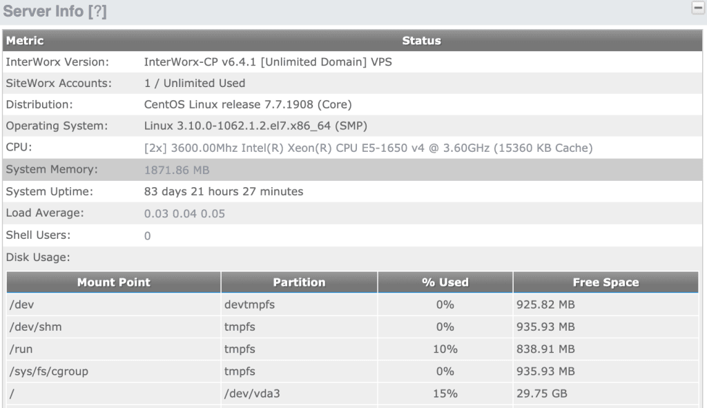 interworx disk usage