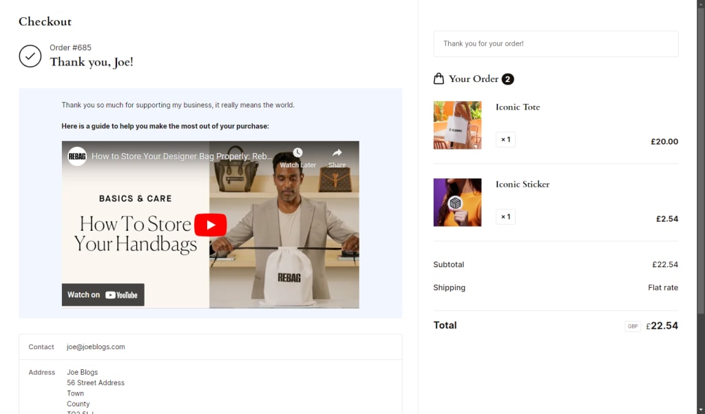order confirmation page