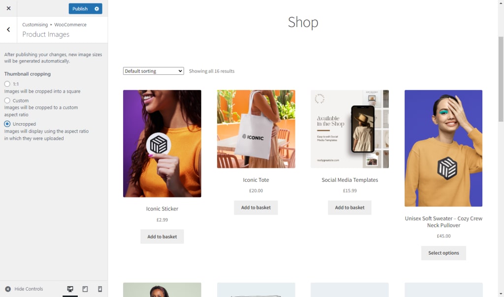 woocommerce images different sizes
