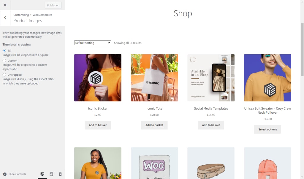 woocommerce product image sizes customizer