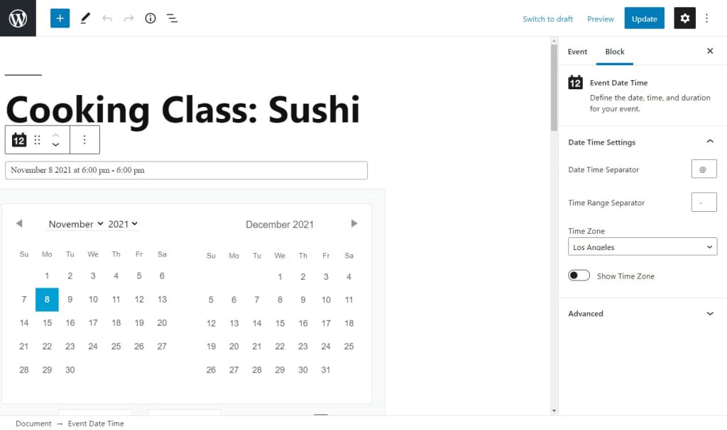 create event in woocommerce