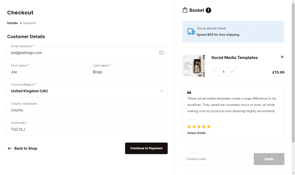 review at checkout