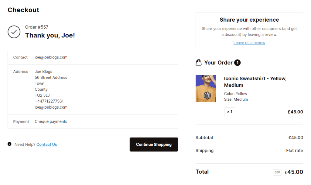 order confirmation ask for customer review