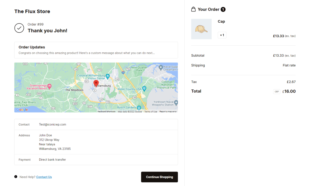 WooCommerce thank you page