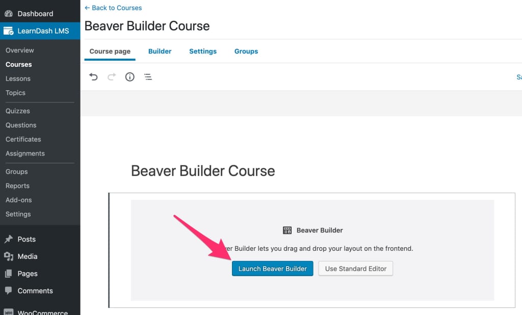 Edit LearnDash content with Beaver Builder button