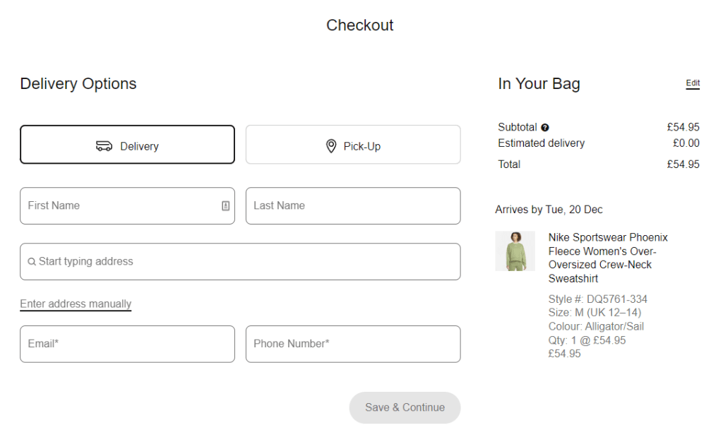 nike checkout flow