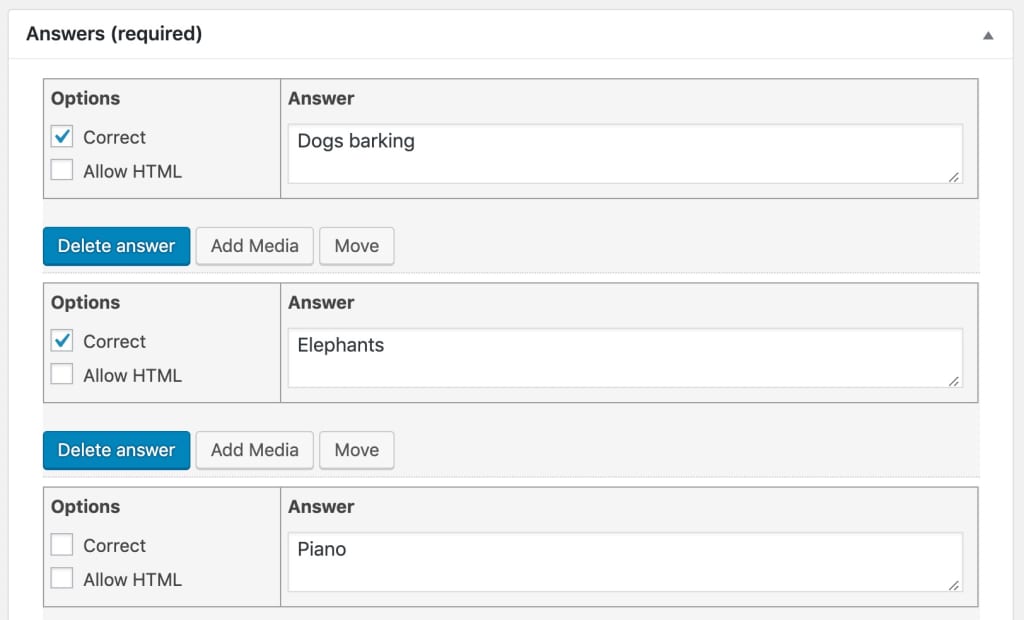 LearnDash multiple choice question, admin setup