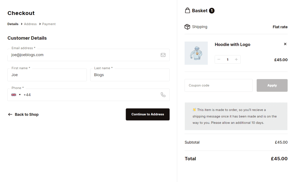 made to order checkout message flux checkout