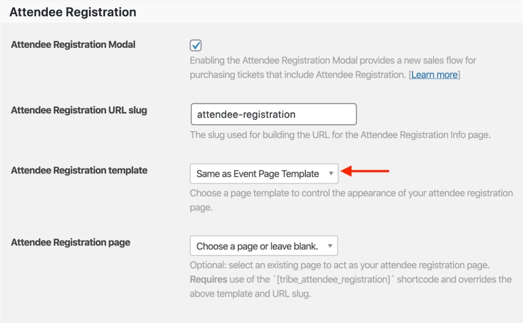 ticket registration form settings