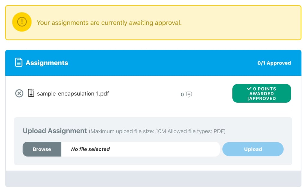 LearnDash assignments, example on the frontend