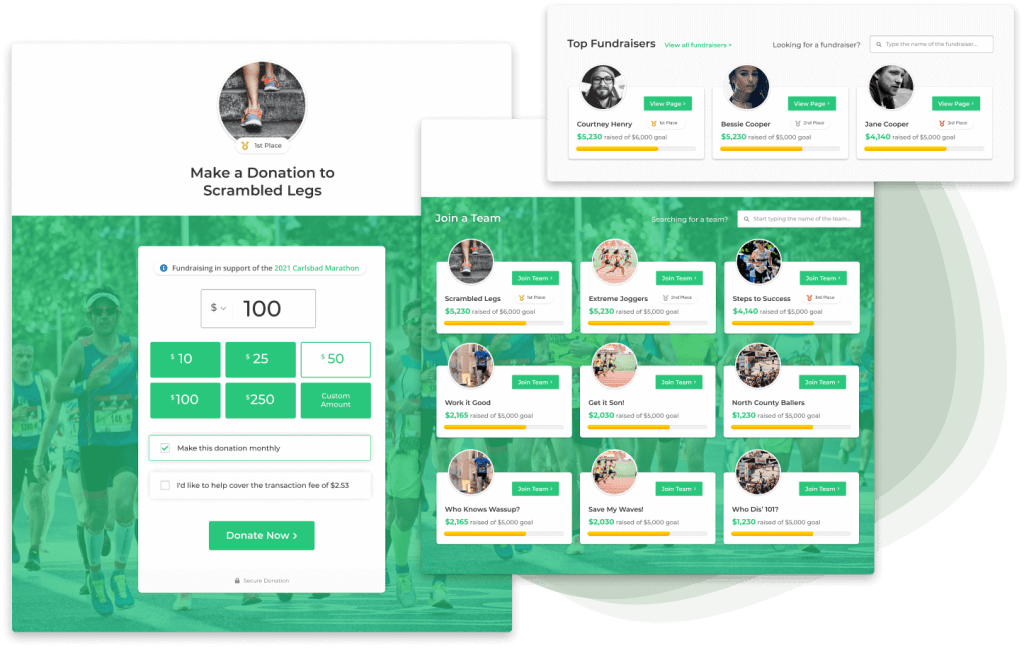 GiveWP Peer-to-Peer fundraising solution includes gamification elements, like top fundraisers.