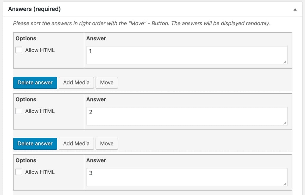 LearnDash sorting choice question, admin setup