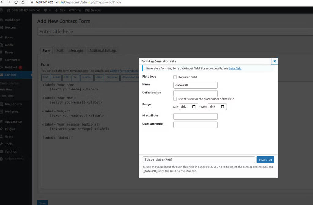 insert contact form tag