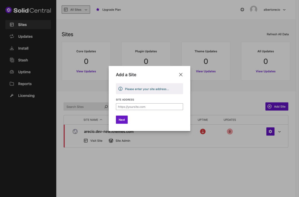 Adding a site to Solid Central.