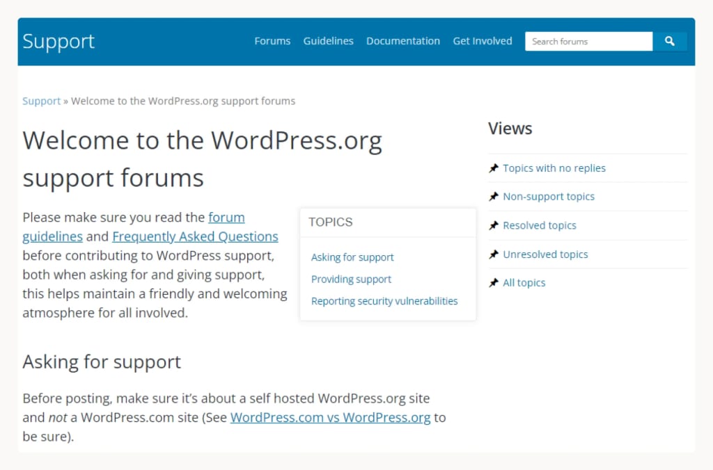 WordPress support forum.