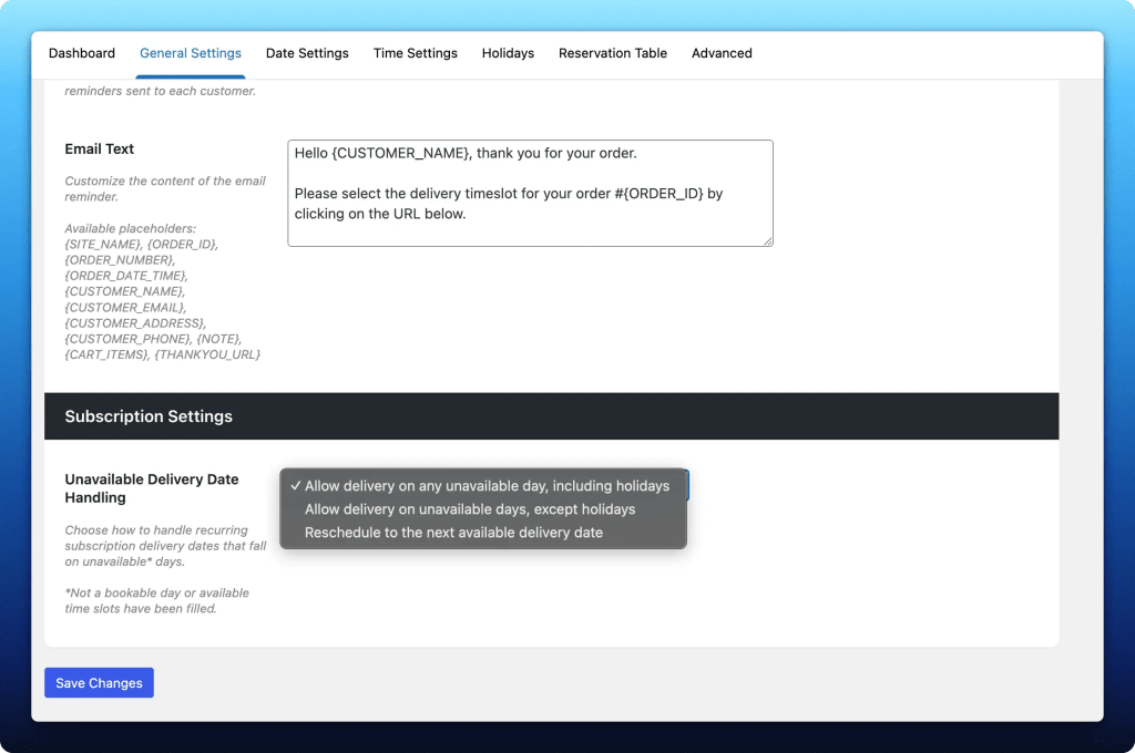 Iconic Delivery Slots: Subscription settings