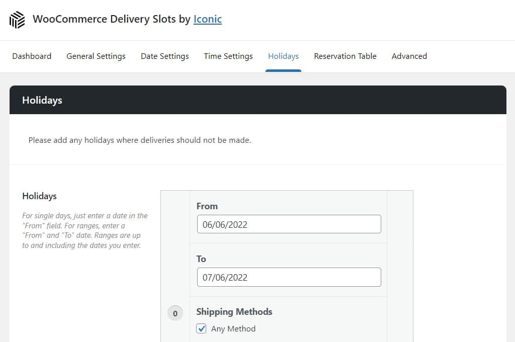 holiday delivery slots
