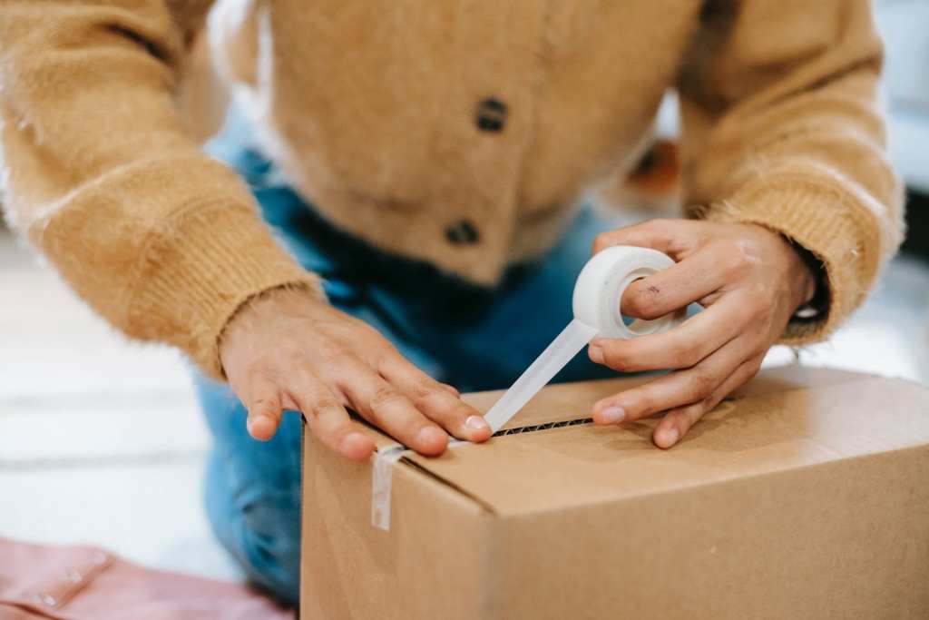 A picture of a box being prepped for the post office.