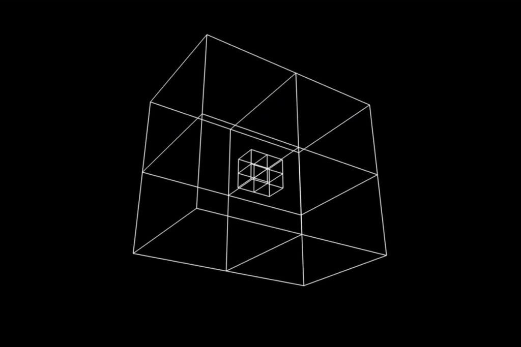 Illustration of a cube within another cube set against a black background