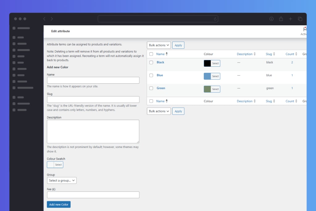 WooCommerce Attribute Swatches Add New Attribute