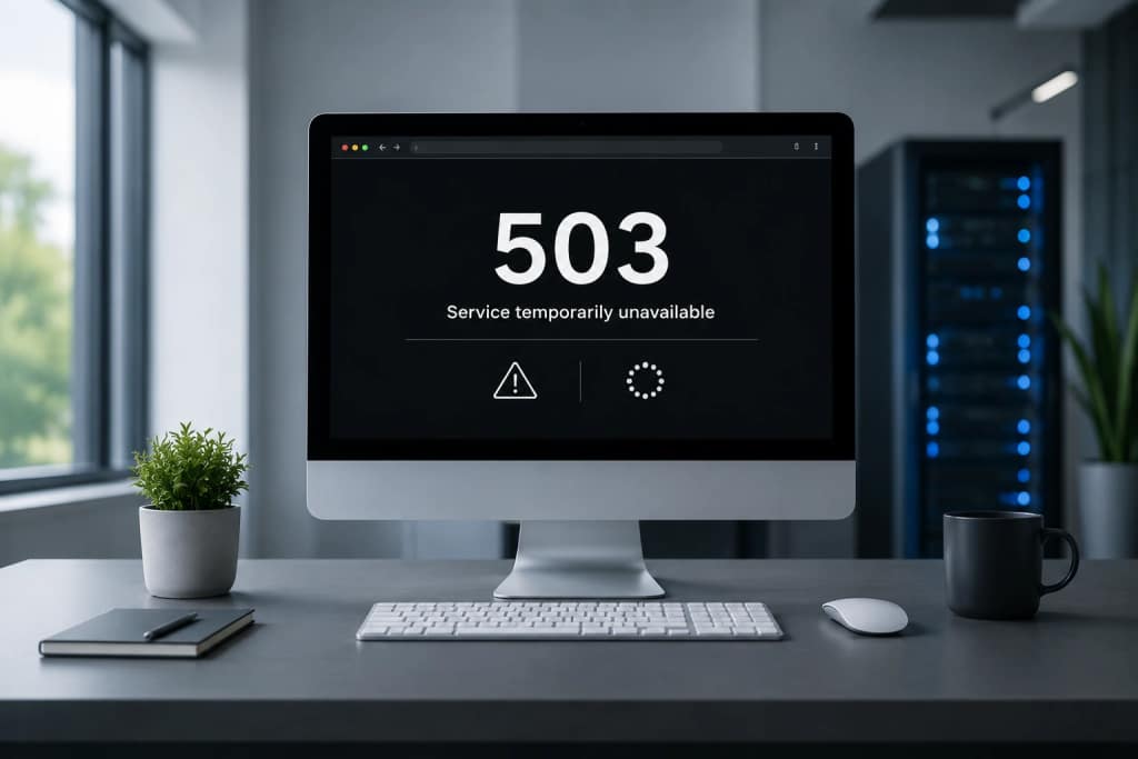 Computer screen displaying a 503 Service Unavailable error