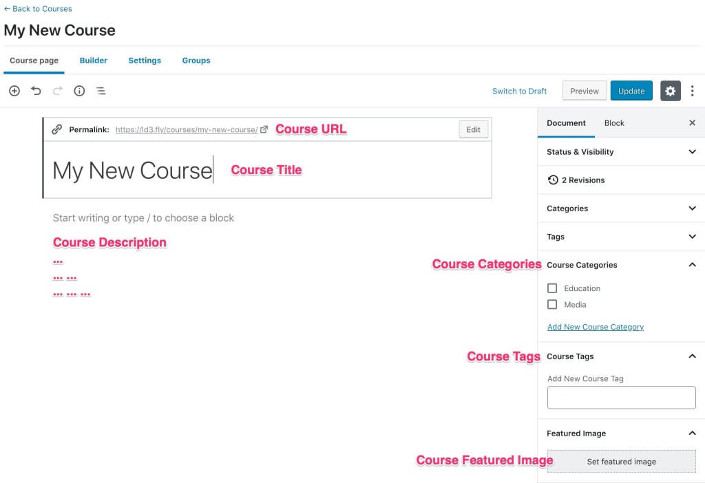 LearnDash course page overview