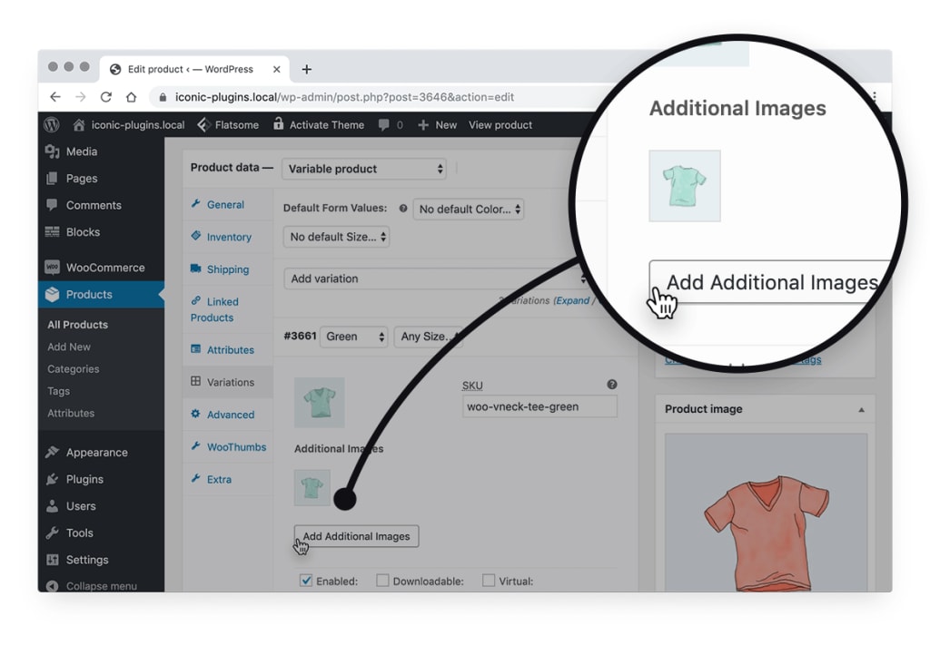 Image shows a new button in the backend which enables you to add multiple images to a variation