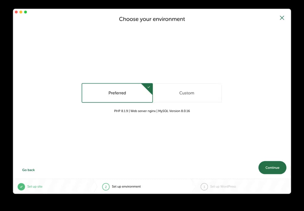 choose localwp environment