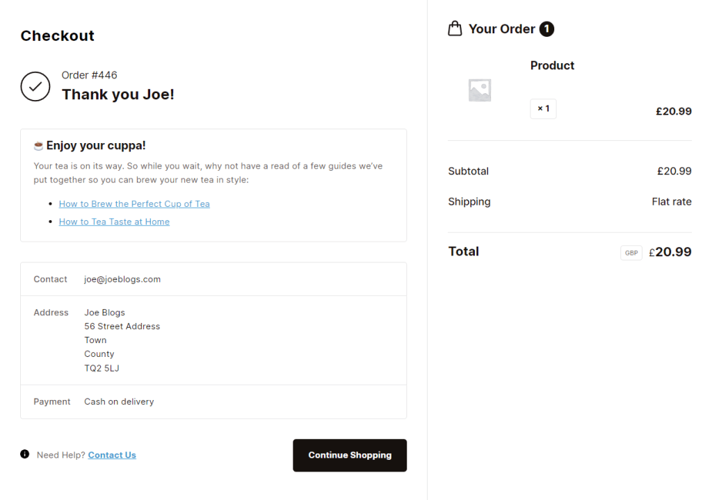 order confirmation page guides