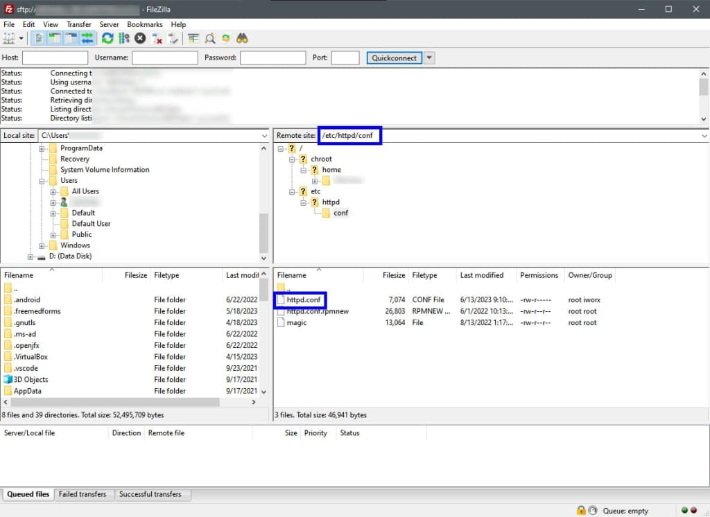 Opening config folder of Apache server.