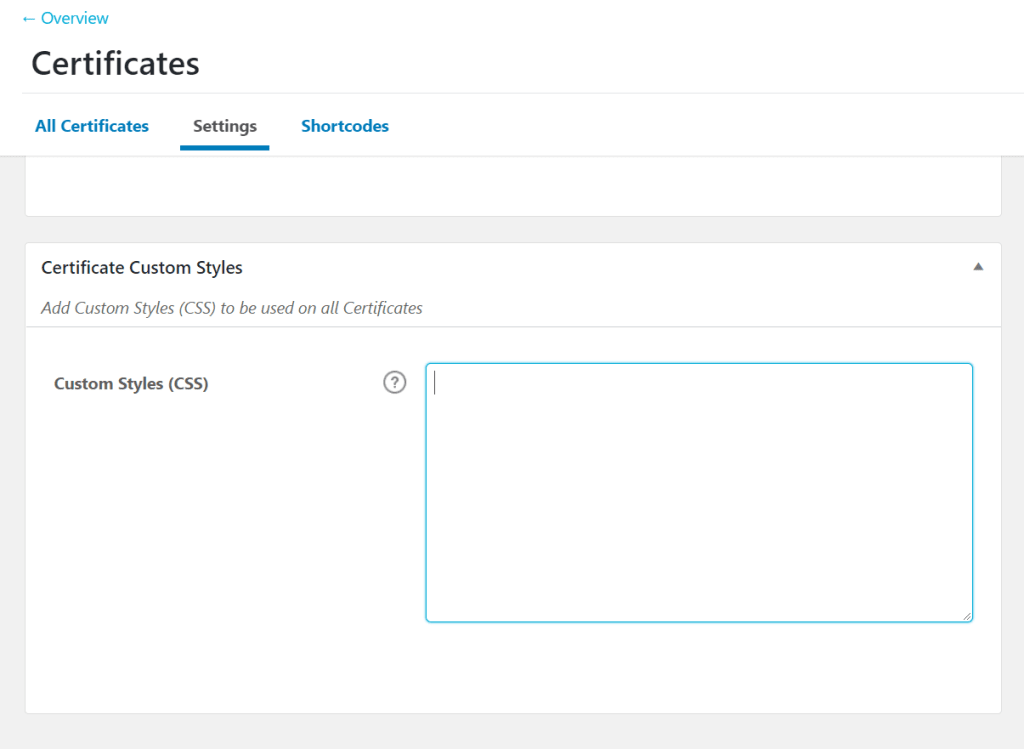 Certificate custom styles