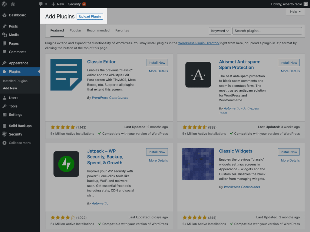 Adding plugins to WordPress