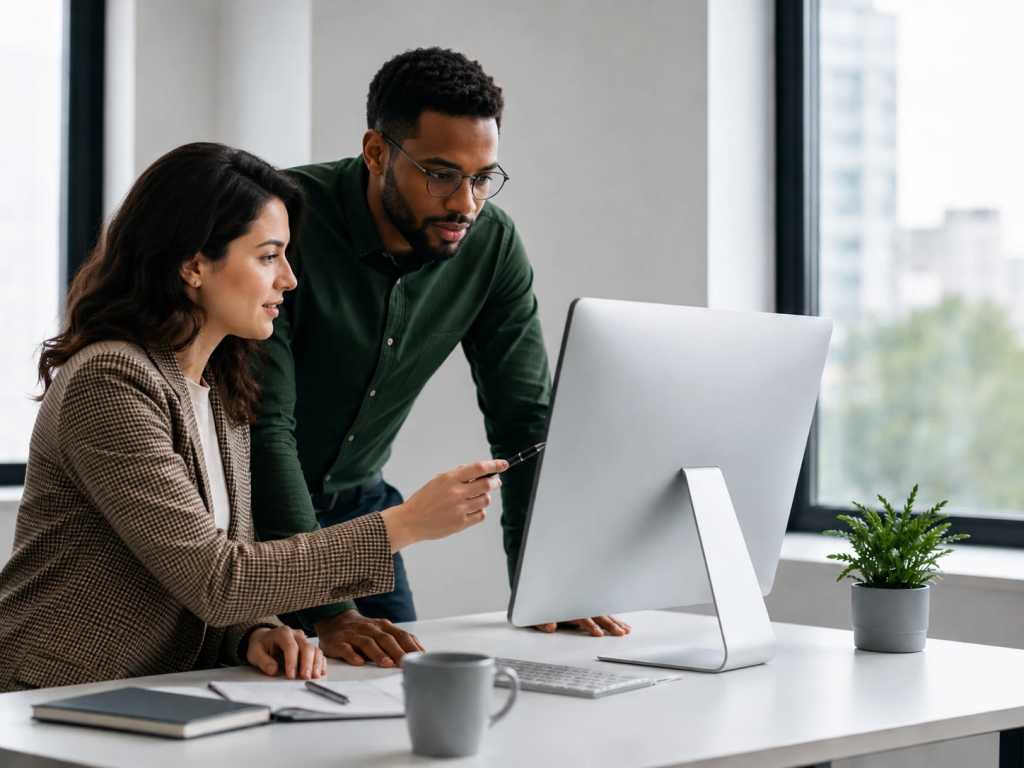 Magento pci compliance tips: workers looking at computer screen