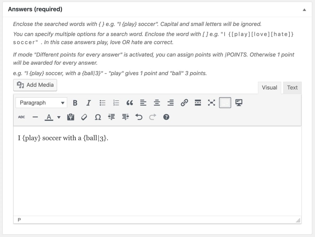 LearnDash fill in the blank question, admin setup