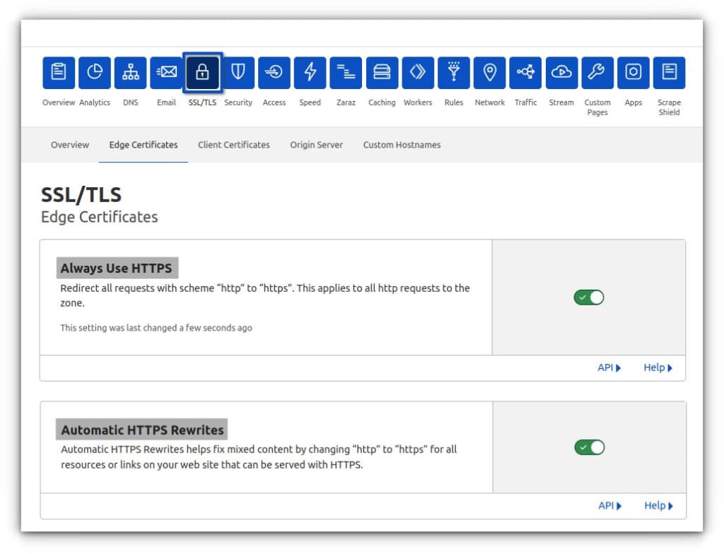 Head to the Edge Certificates section and turn on Always Use HTTPS. It might take a while for the changes to be visible, so check it after a few hours. Once you see a confirmation message and a padlock icon near the site’s URL, you’ll know that it’s active.