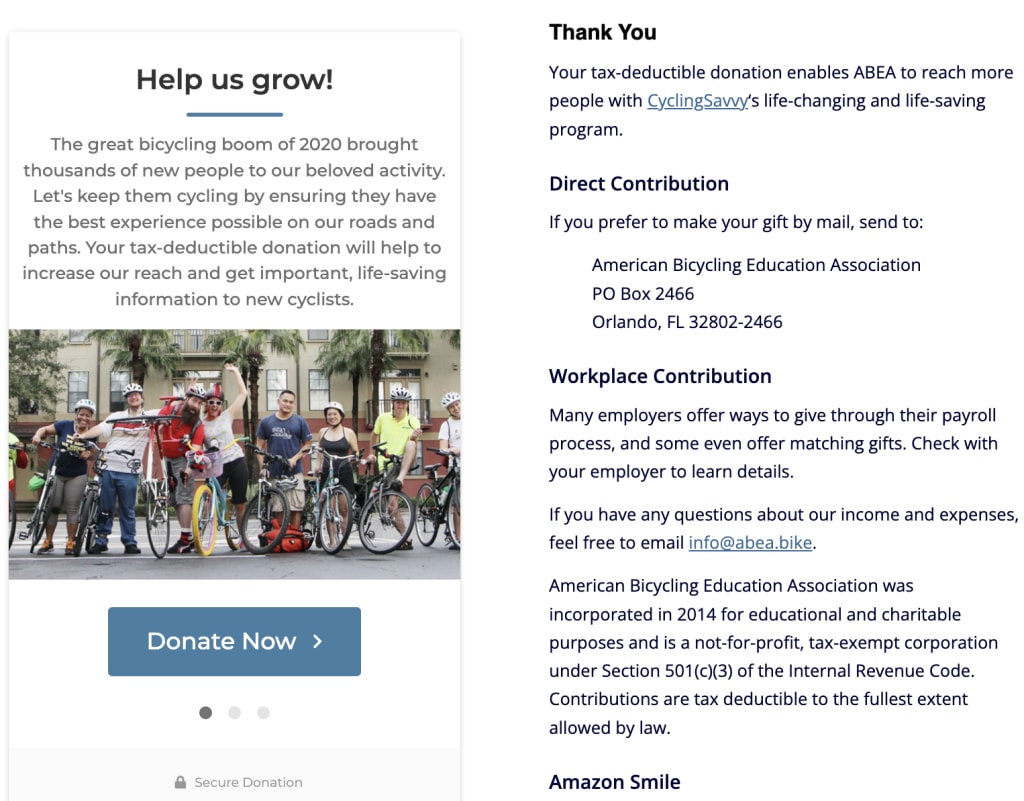 The donation page with GiveWP