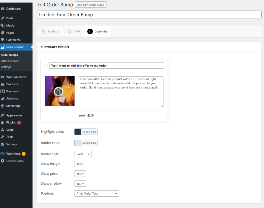 customize order bump position