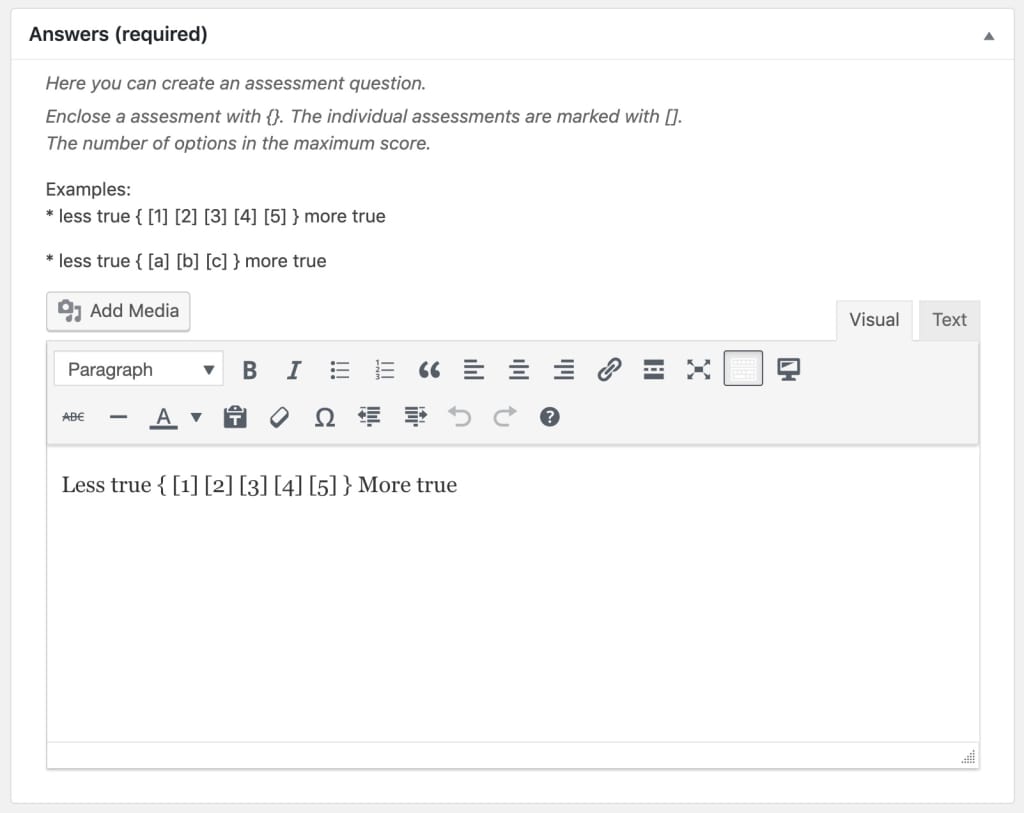 LearnDash assessment question, admin setup