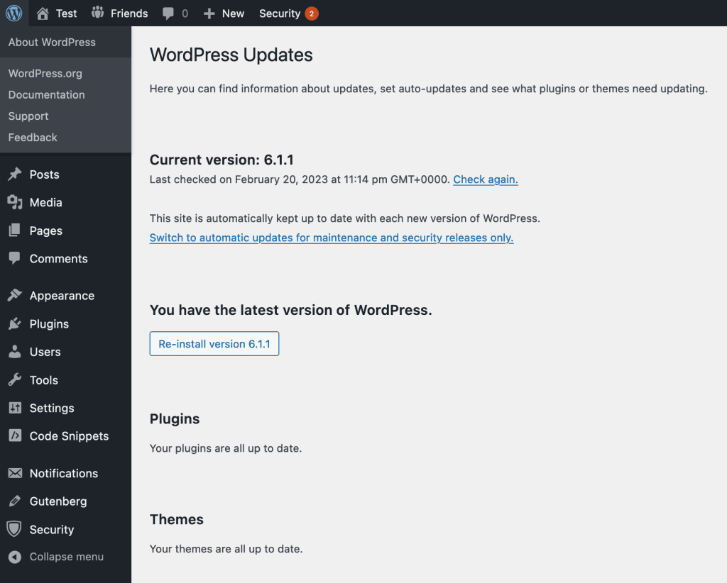 WordPress Re-install Screen