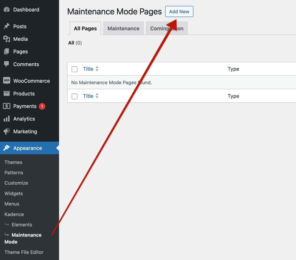 Add New Maintenance Mode Page