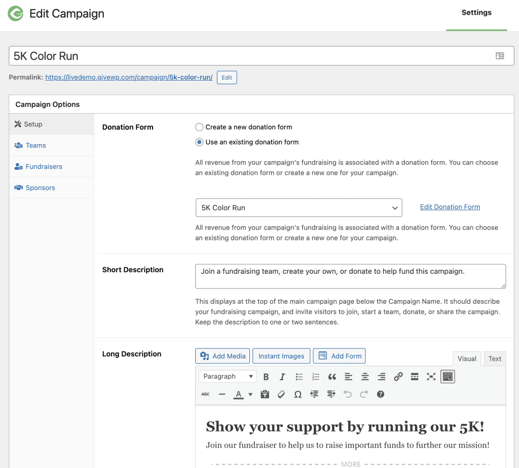 start the campaign edit screen