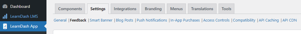 Screenshot of Feedback Settings Menu